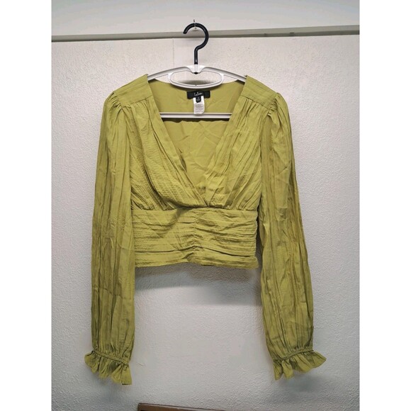 Tops - Lulus Bring The Pleat Lime Green Pleated Long Sleeve Top S